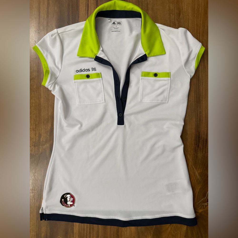 adidas Women’s White Polo Top with Lime Contrast